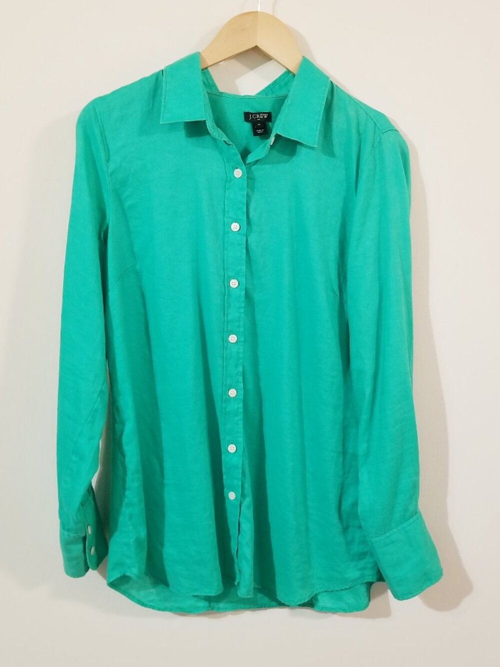 J. Crew Factory Women’s 100% Linen Button Down Shirt – Bright Green – Sz M